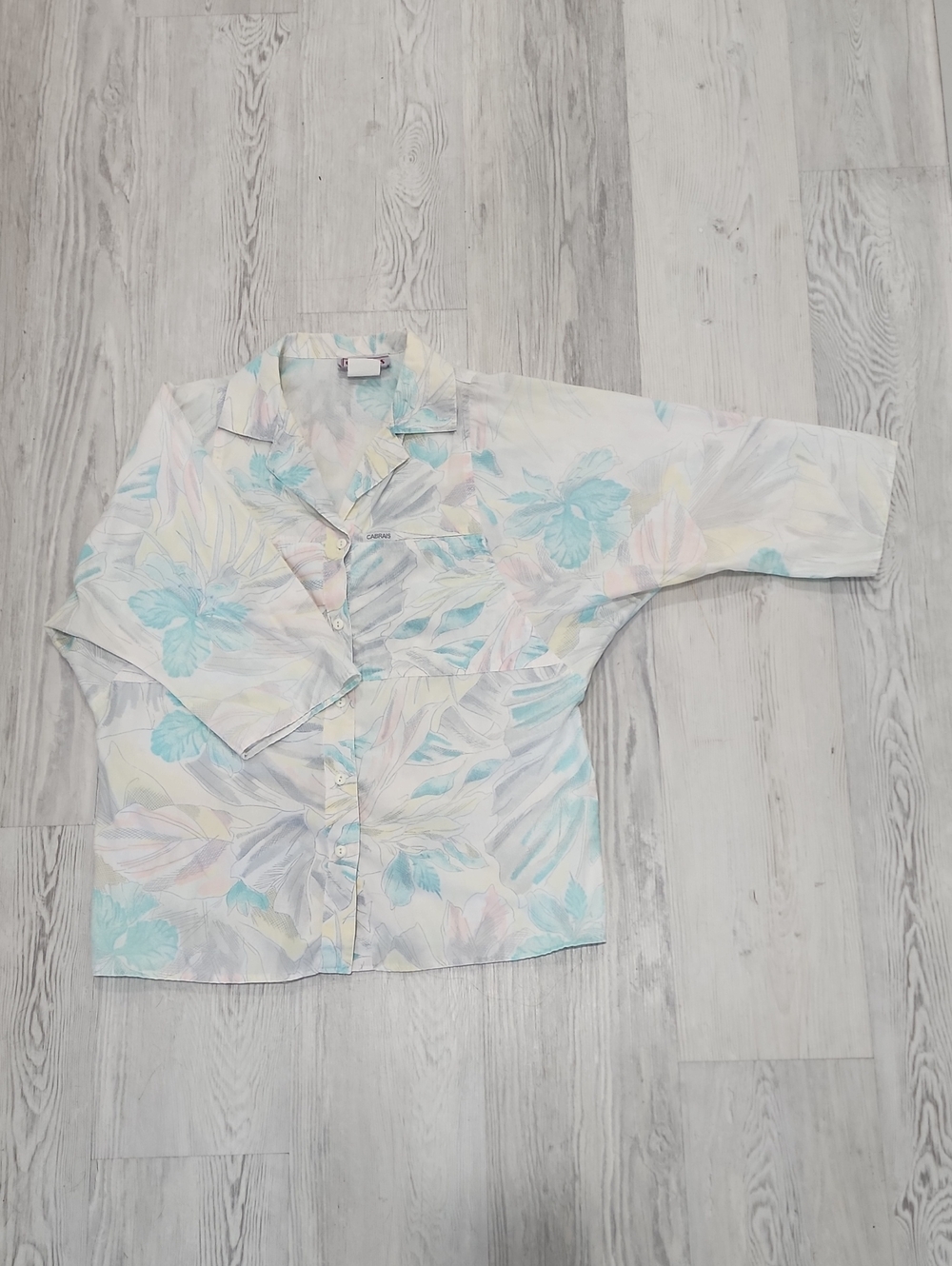 Vintage‎ Pastel Floral Button-Up Shirt - Light Blue & Cream Made In USA 14